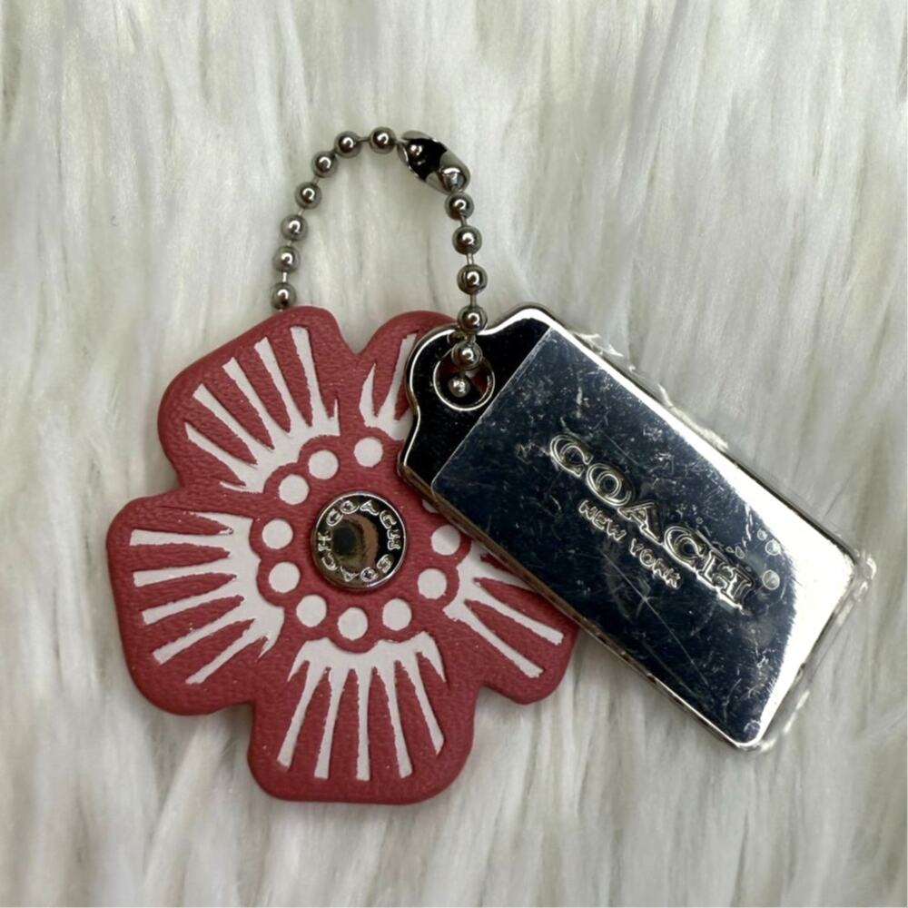 COACH Silver Tea Rose Flower Floral Bag Charm Hang Tag